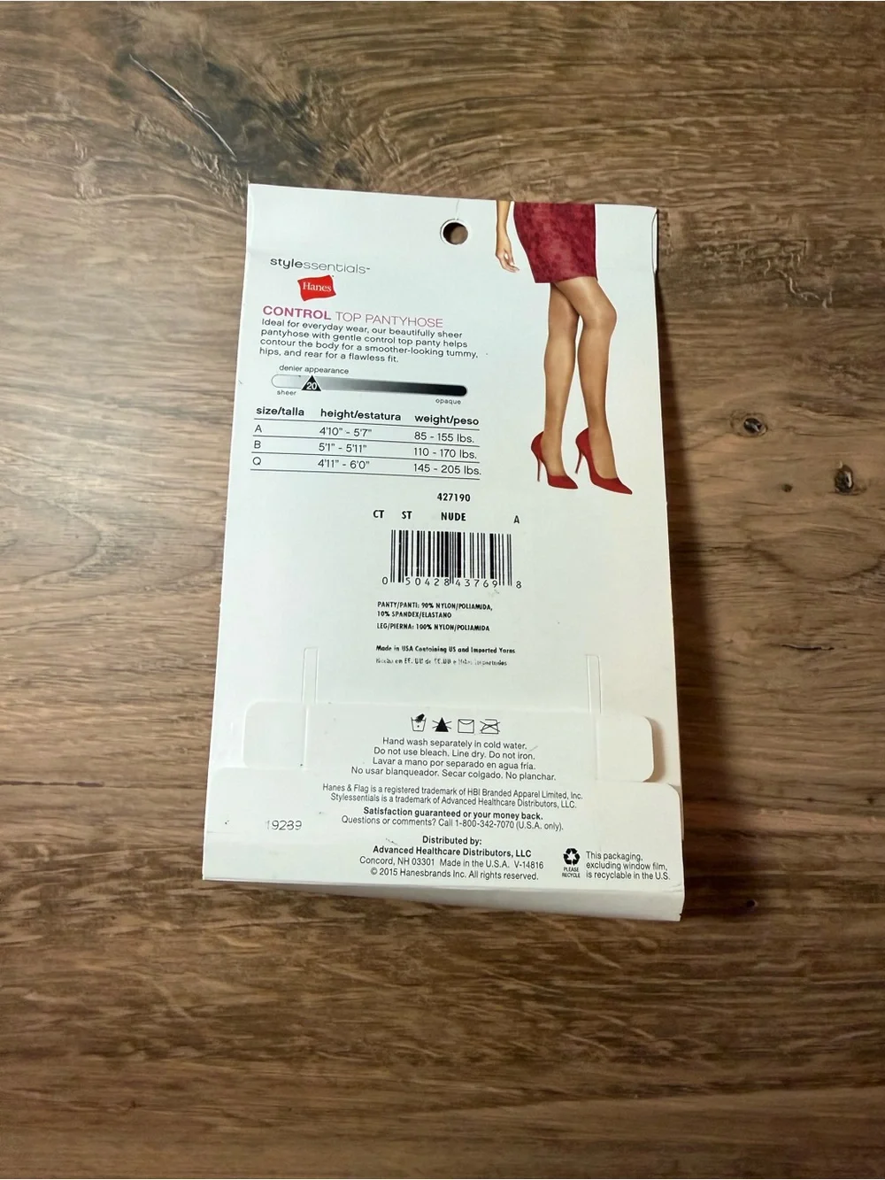 Hanes Style Essentials Control Top Pantyhose 2 Pair Nude Size A NIB